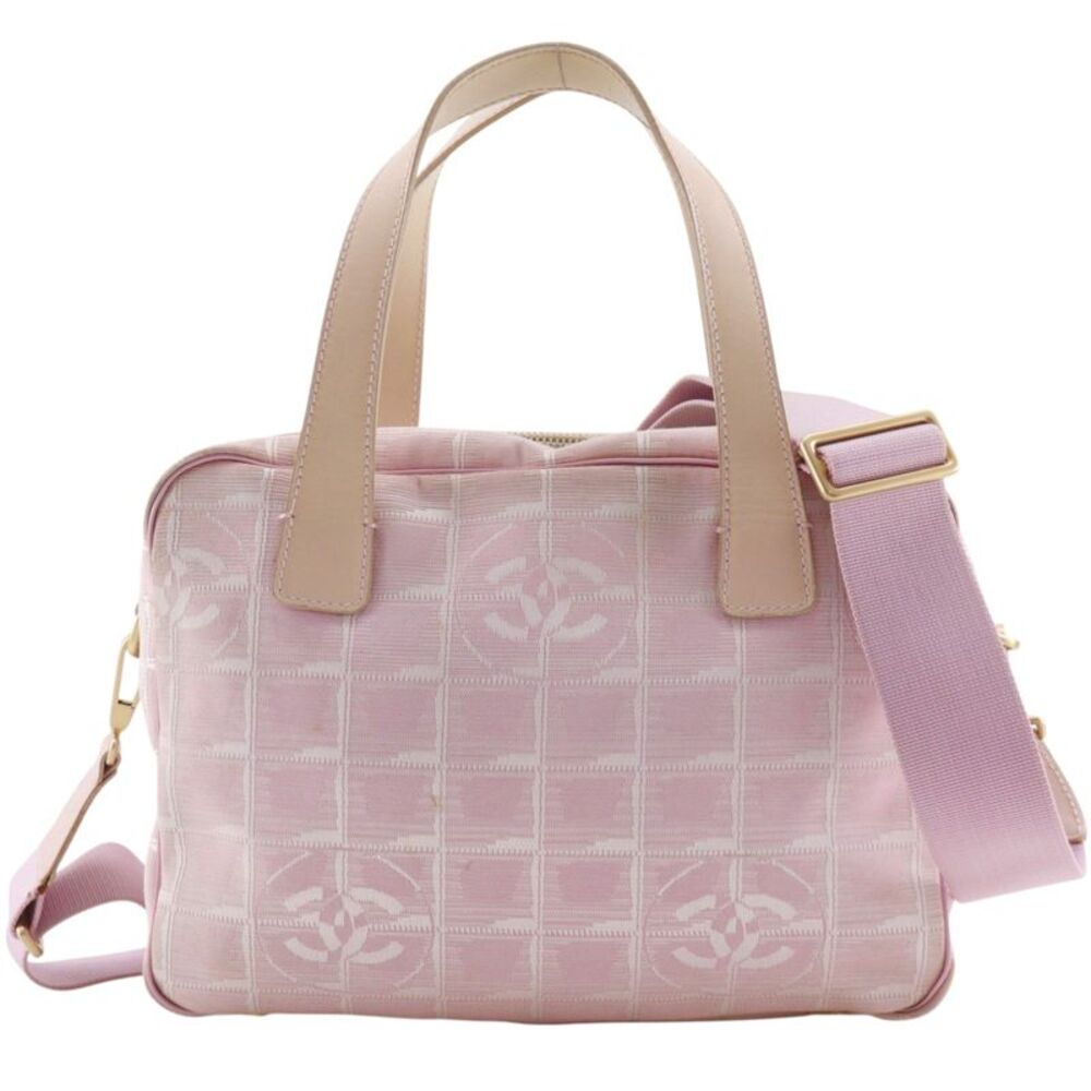 Chanel Travel Line Convertible Satchel Nylon Pink Nylon Handbag
